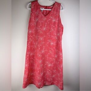 Talbots | Coral Linen Blend Embroidered Sleeveless Midi Dress  | Size 18